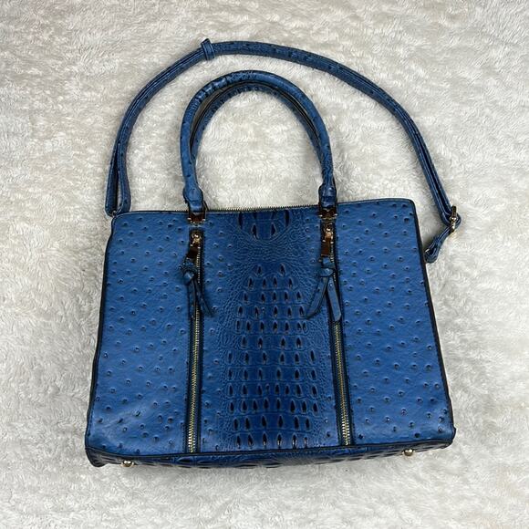 Unbranded large blue croc embossed faux leather convertible shoulder handbag - Picture 1 of 15